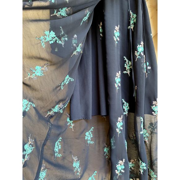 Sandro Paris Embroidered Faux Wrap Midi Black Ruffled Dress Size 1 Small FR 36 - Picture 7 of 12